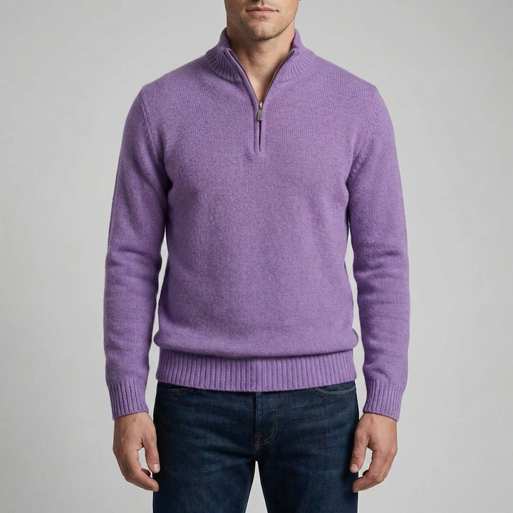 Men's Half-Zip Knit Sweater Stand Collar Pullover Ribbed Relaxed