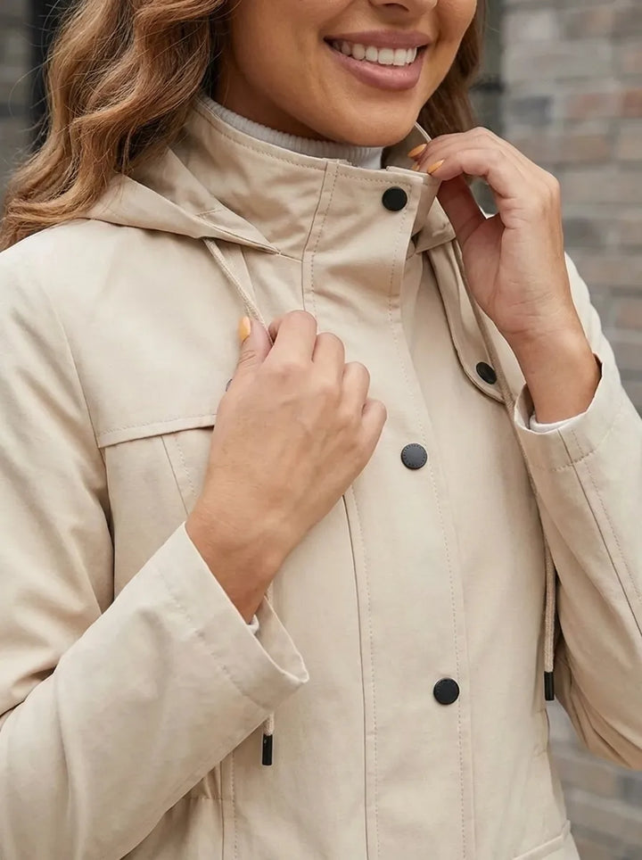 Women's Hooded Snap-Front Parka Jacket Drawstring Waist Pocket Winter Coat