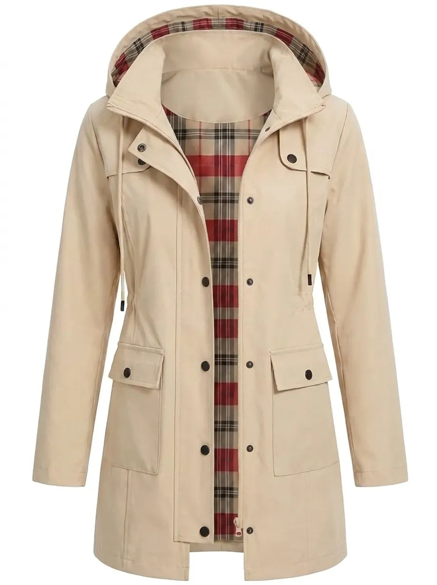 Women's Hooded Snap-Front Parka Jacket Drawstring Waist Pocket Winter Coat
