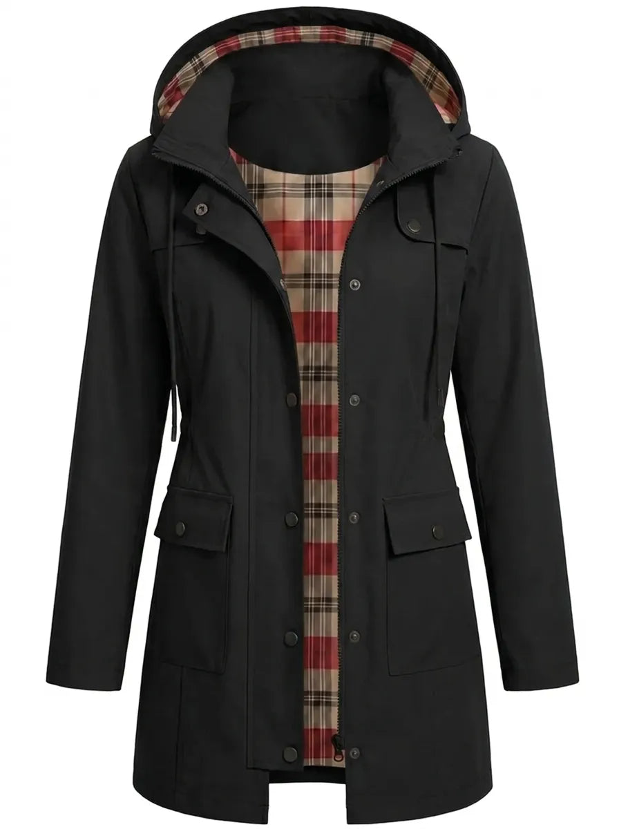 Women's Hooded Snap-Front Parka Jacket Drawstring Waist Pocket Winter Coat