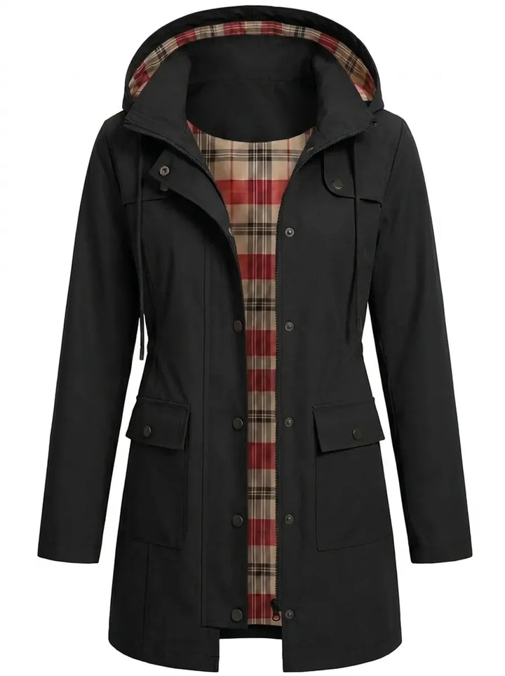 Women's Hooded Snap-Front Parka Jacket Drawstring Waist Pocket Winter Coat