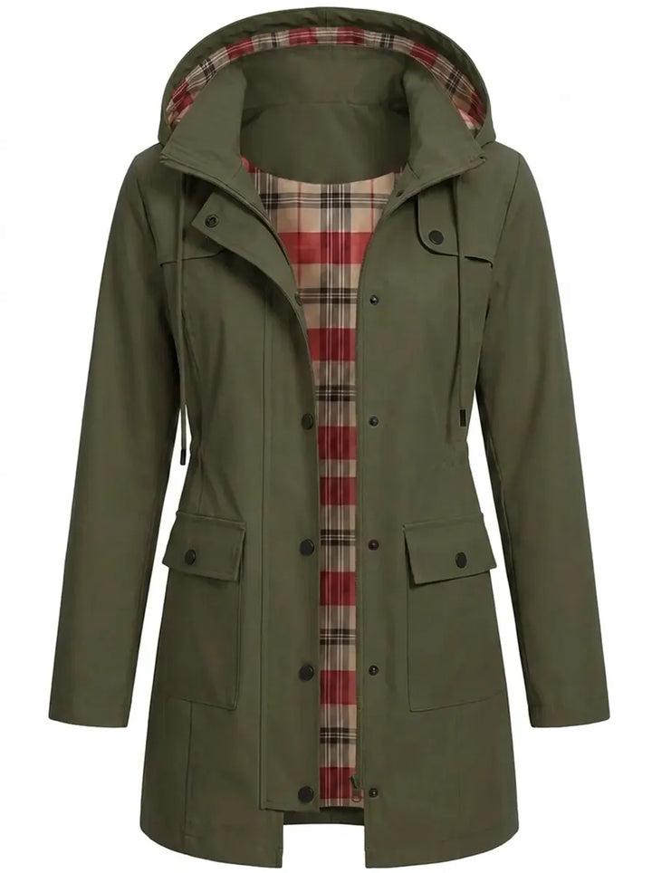 Women's Hooded Snap-Front Parka Jacket Drawstring Waist Pocket Winter Coat