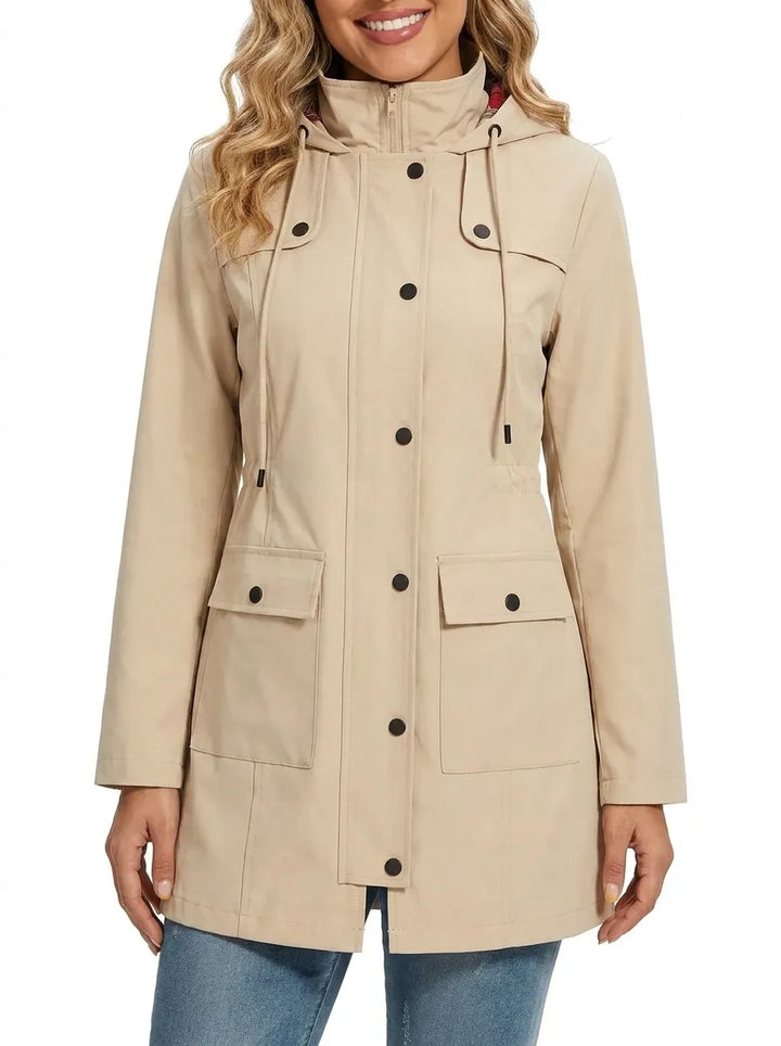 Women's Hooded Snap-Front Parka Jacket Drawstring Waist Pocket Winter Coat