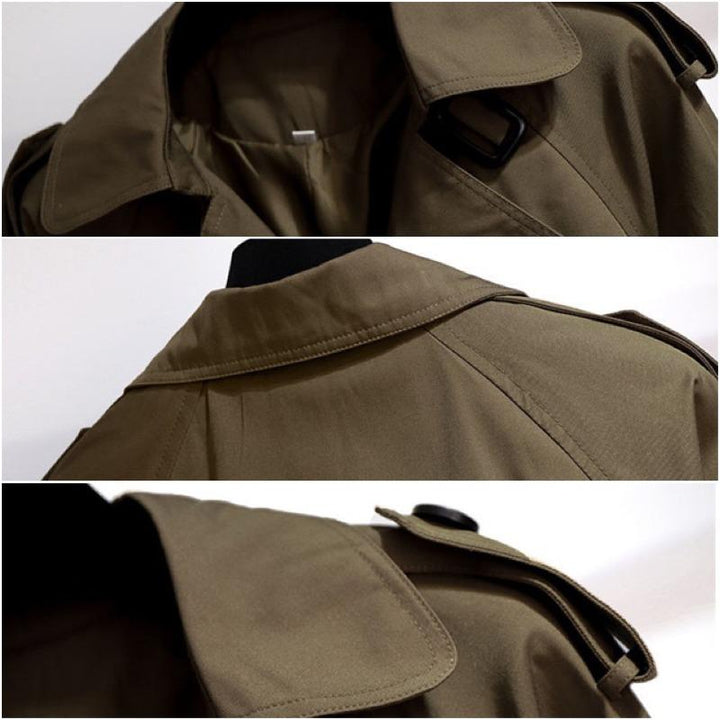 Women's Double-Breasted Trench Coat Notch Lapel Belted Epaulet Tailored