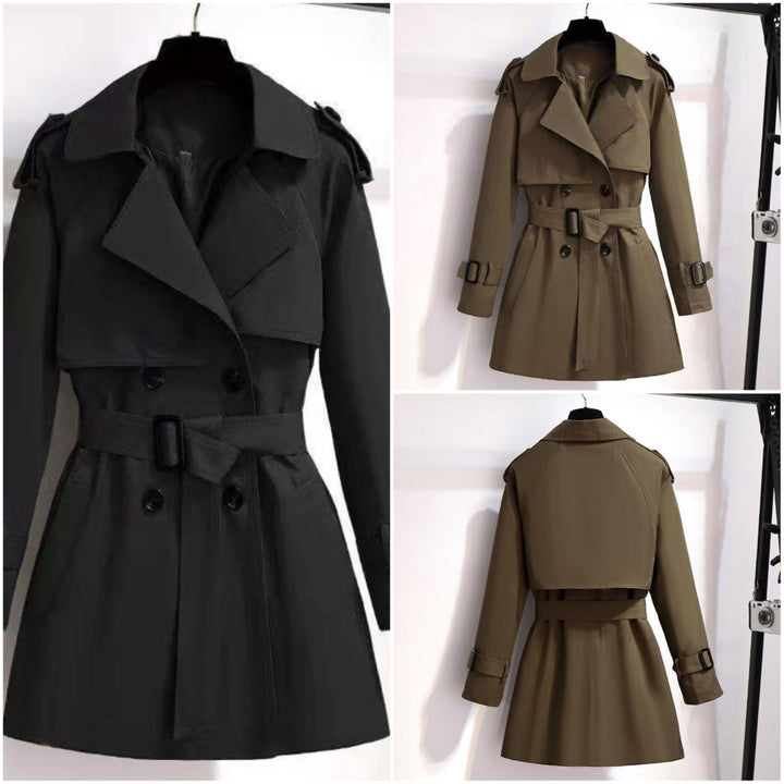 Women's Double-Breasted Trench Coat Notch Lapel Belted Epaulet Tailored