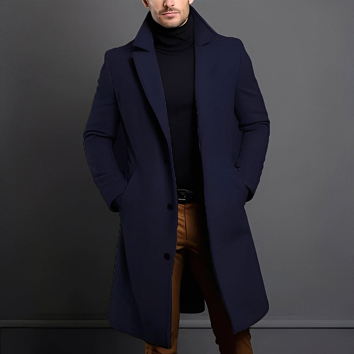 Men's Wool Blend Trench Coat Notch Lapel Single-Breasted Longline