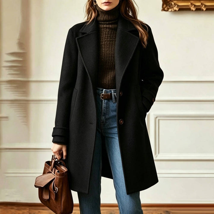 Women's Tweed Wool Coat Plaid Notch Lapel Button-Front Retro Long Winter Overcoat