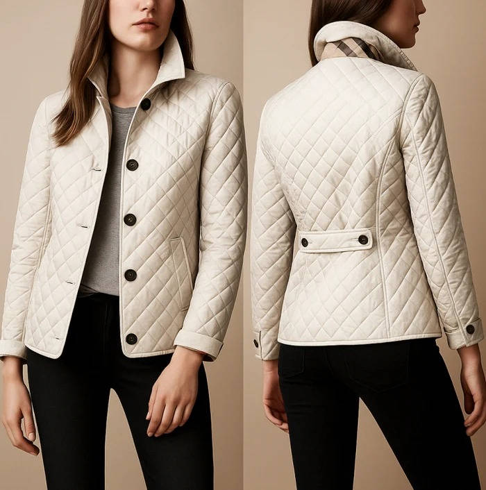 Women's Diamond Quilted Jacket Stand Collar Button-Front Lightweight Padded Winter Coat