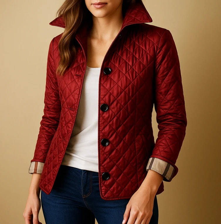 Women's Diamond Quilted Jacket Stand Collar Button-Front Lightweight Padded Winter Coat