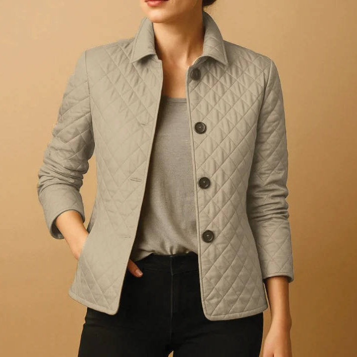 Women's Diamond Quilted Jacket Stand Collar Button-Front Lightweight Padded Winter Coat