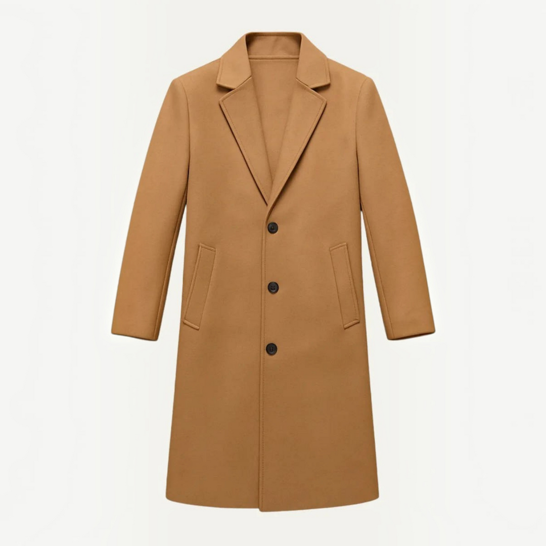 Men's Wool Overcoat Notch Lapel Single-Breasted Tailored Long Winter Coat