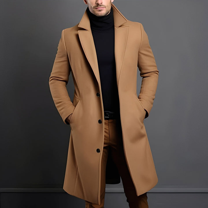 Men's Wool Blend Trench Coat Notch Lapel Single-Breasted Longline