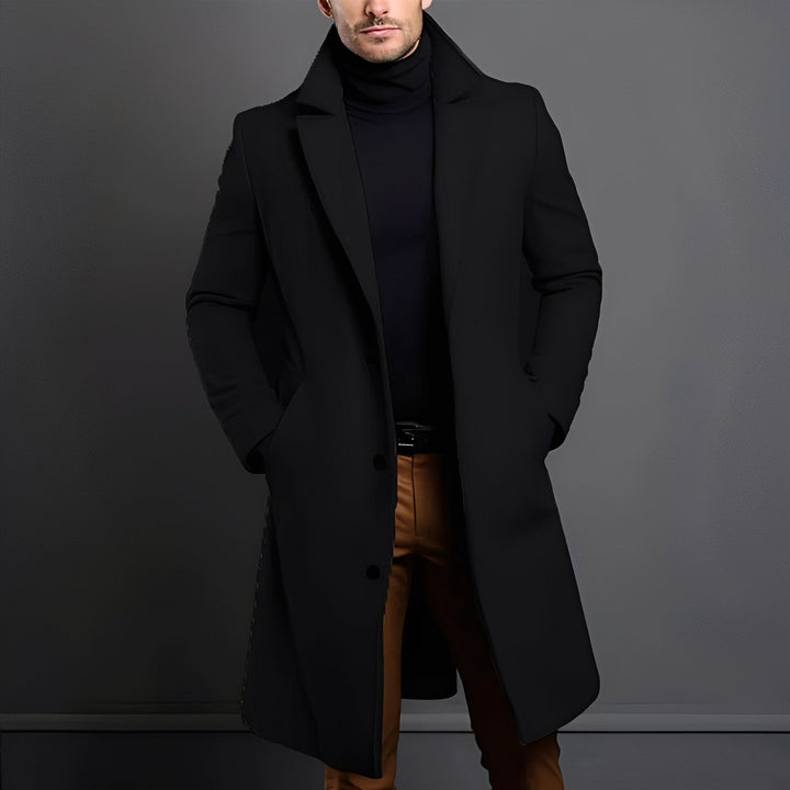 Men's Wool Blend Trench Coat Notch Lapel Single-Breasted Longline