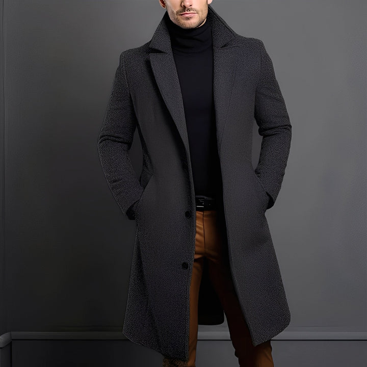 Men's Wool Blend Trench Coat Notch Lapel Single-Breasted Longline