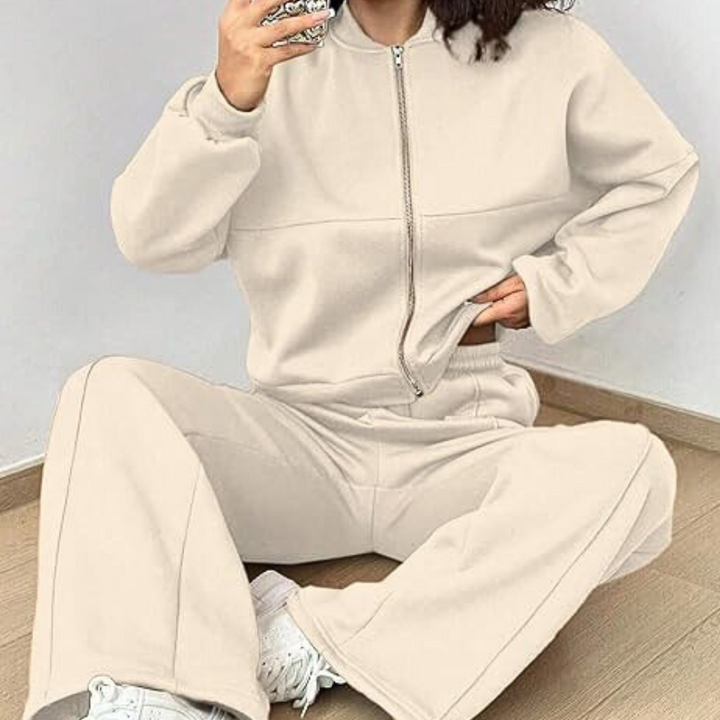 Women's Cropped Zip Sweatshirt Wide-Leg Trousers Two-Piece Lounge Set