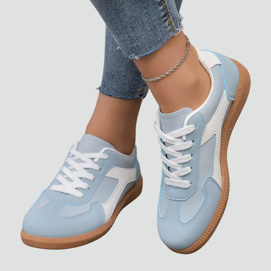 Women's Retro Colorblock Sneakers Lace-Up Suede Panel Gum Sole Casual Walking