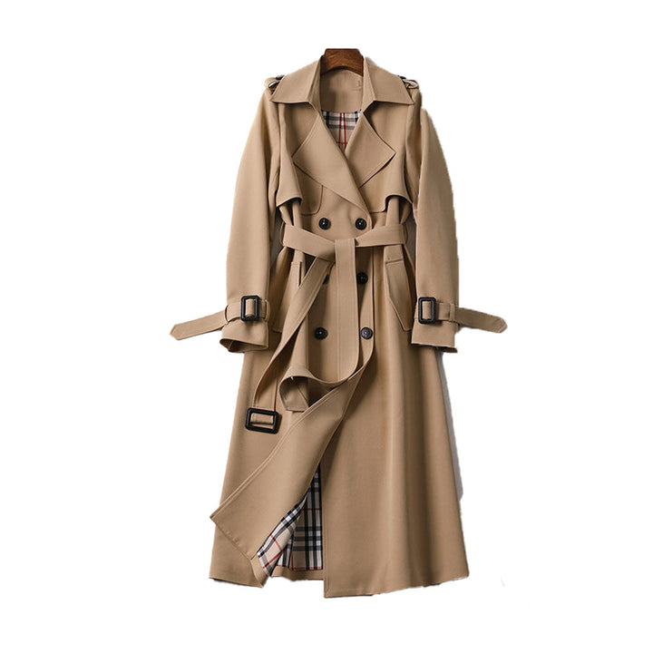 Women's Double-Breasted Belted Trench Coat Notch Lapel Longline Winter Coat