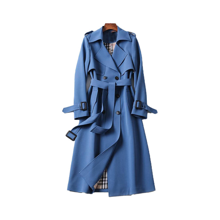 Women's Double-Breasted Belted Trench Coat Notch Lapel Longline Winter Coat
