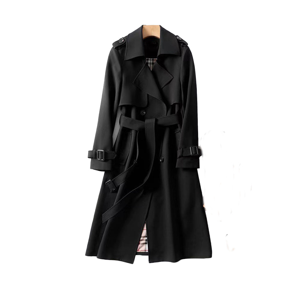 Women's Double-Breasted Belted Trench Coat Notch Lapel Longline Winter Coat