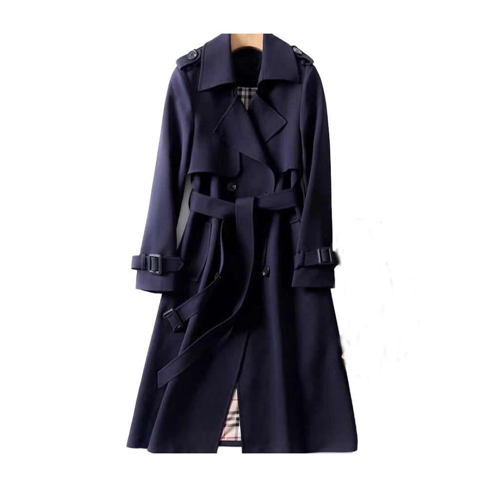 Women's Double-Breasted Belted Trench Coat Notch Lapel Longline Winter Coat