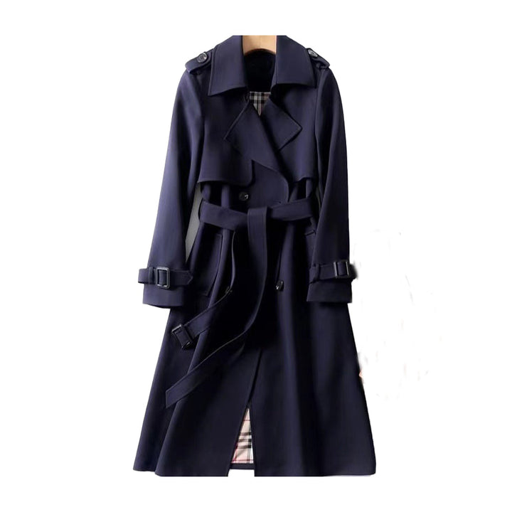 Women's Double-Breasted Belted Trench Coat Notch Lapel Longline Winter Coat