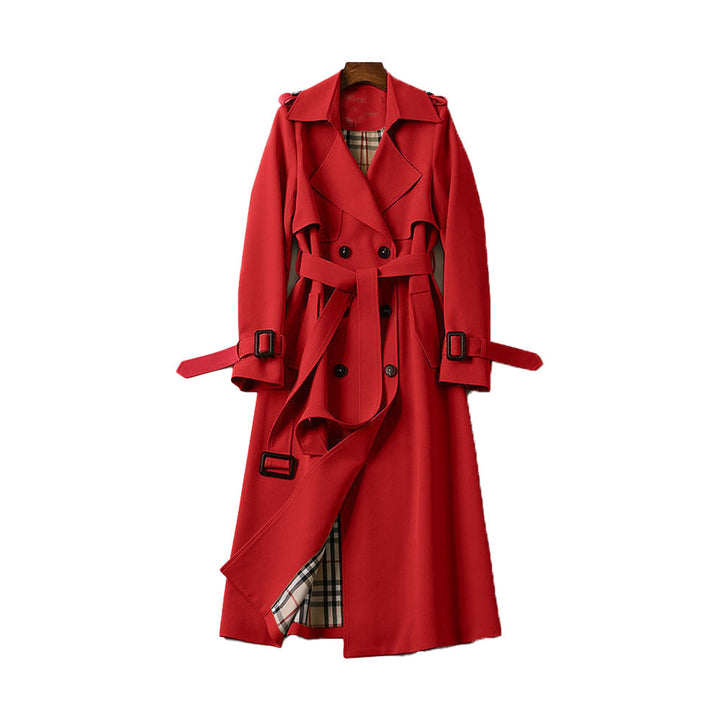Women's Double-Breasted Belted Trench Coat Notch Lapel Longline Winter Coat