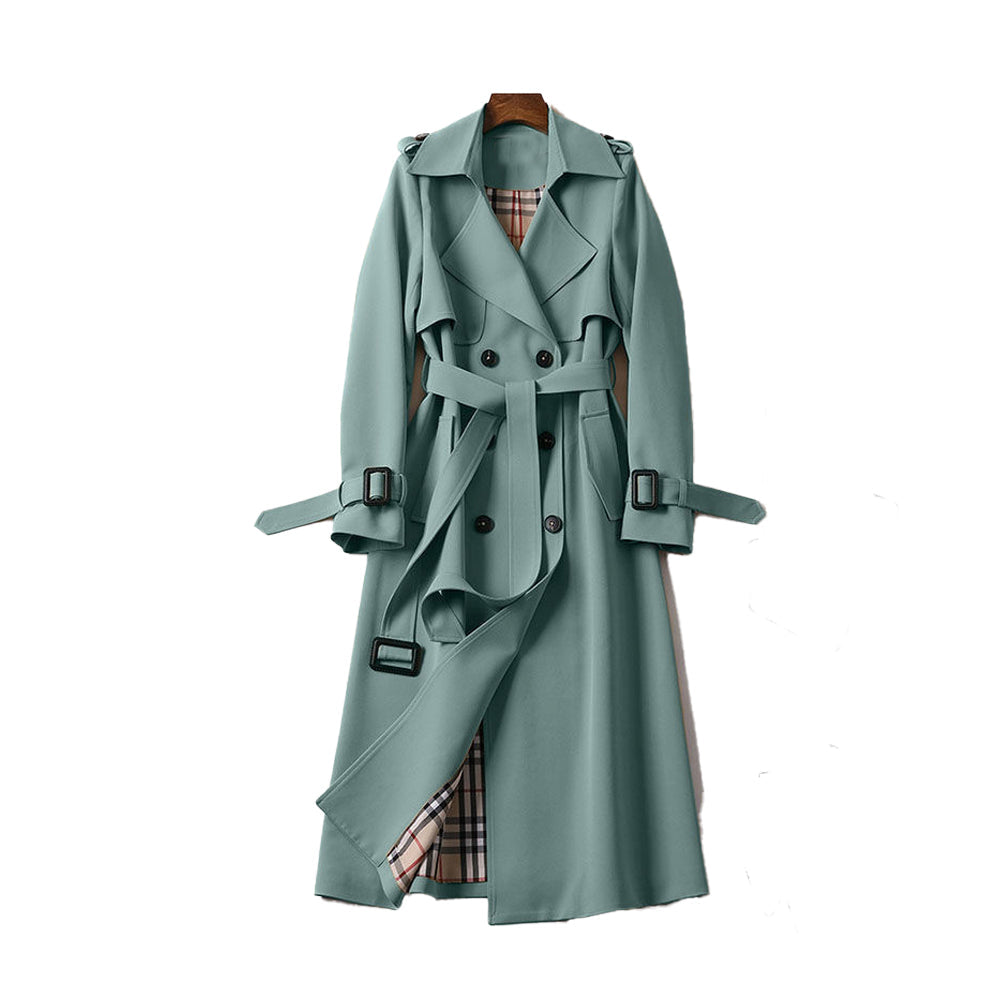 Women's Double-Breasted Belted Trench Coat Notch Lapel Longline Winter Coat