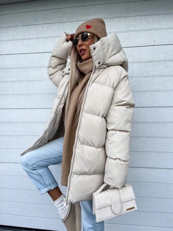 Women's Oversized Hooded Quilted Puffer Jacket Stand Collar Winter Coat