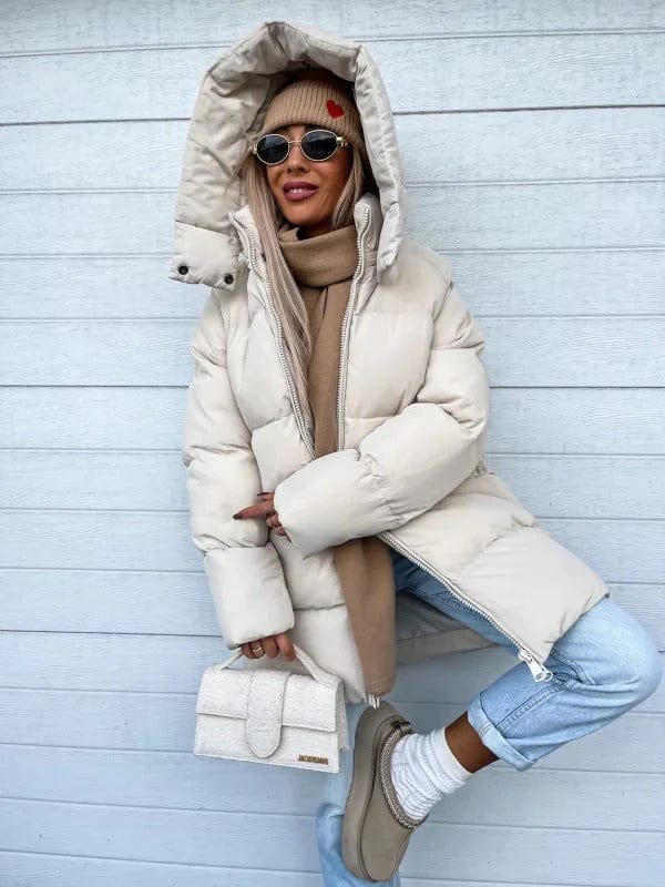 Women's Oversized Hooded Quilted Puffer Jacket Stand Collar Winter Coat