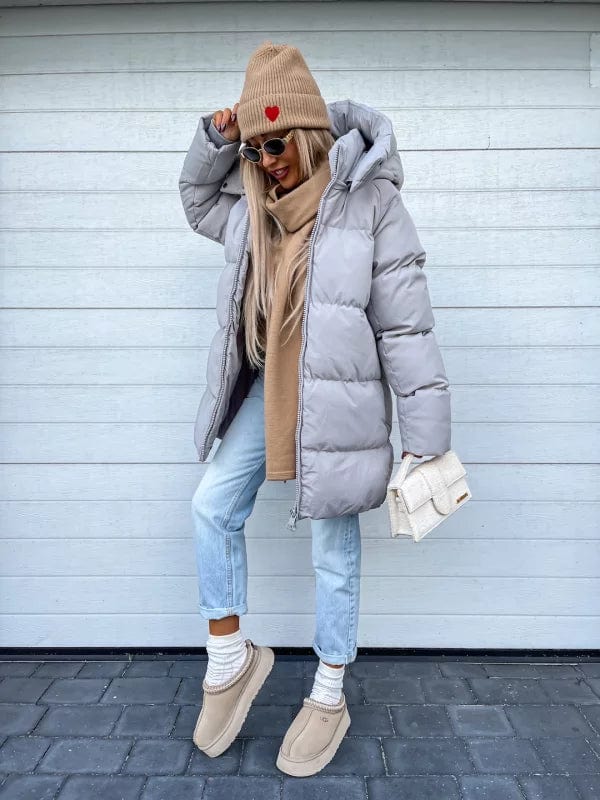 Women's Oversized Hooded Quilted Puffer Jacket Stand Collar Winter Coat