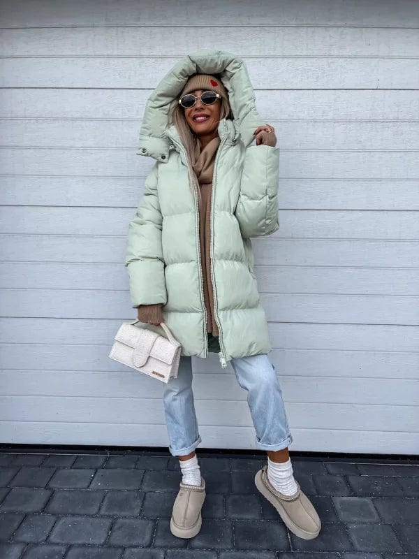 Women's Oversized Hooded Quilted Puffer Jacket Stand Collar Winter Coat