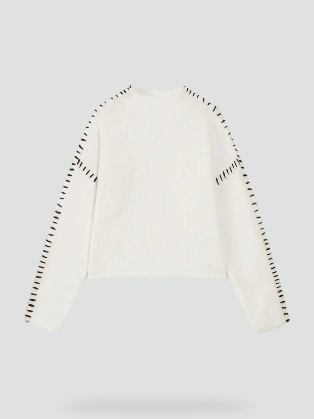 Women's Oversized Knit Sweater Mock Turtleneck Contrast Stitch Relaxed Pullover
