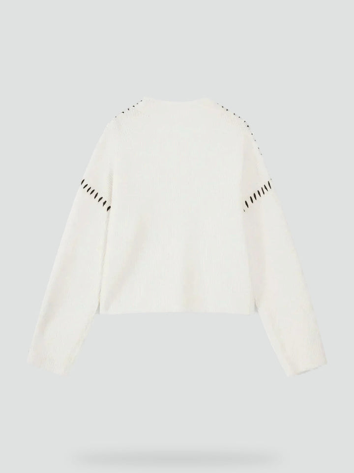 Women's Oversized Knit Sweater Mock Turtleneck Contrast Stitch Relaxed Pullover