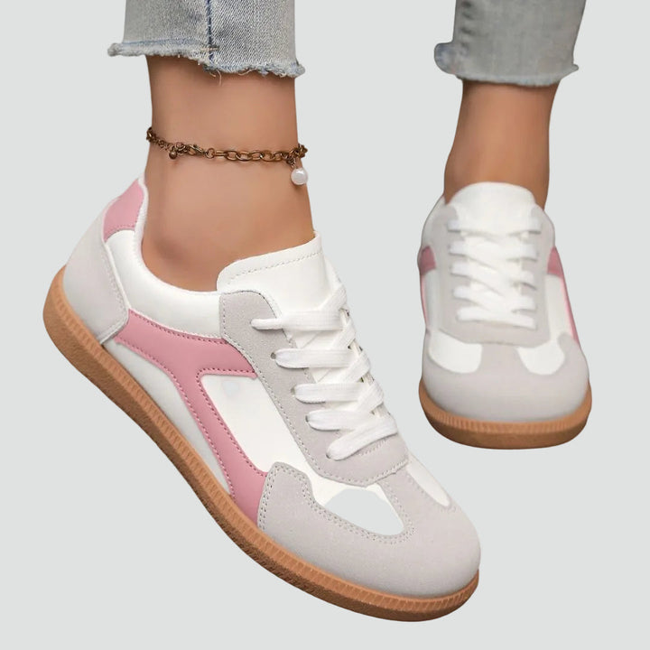 Women's Retro Colorblock Sneakers Lace-Up Suede Panel Gum Sole Casual Walking