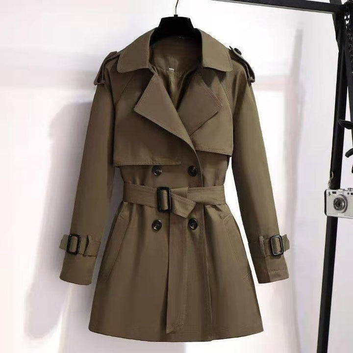 Women's Double-Breasted Trench Coat Notch Lapel Belted Epaulet Tailored