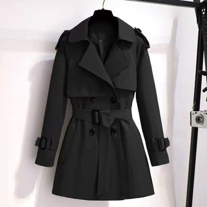 Women's Double-Breasted Trench Coat Notch Lapel Belted Epaulet Tailored