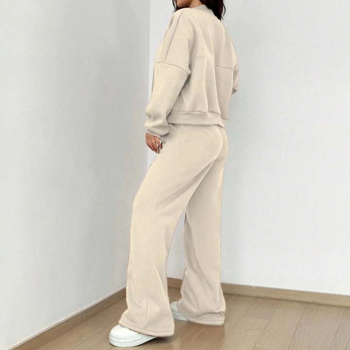 Women's Cropped Zip Sweatshirt Wide-Leg Trousers Two-Piece Lounge Set