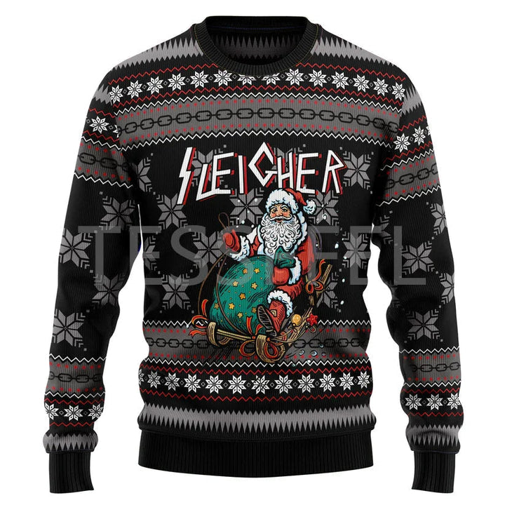 Men's Tacky Christmas Sweater Santa Graphic Festive Ugly Holiday