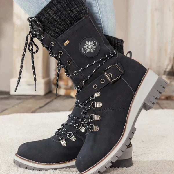 Women's Snow Boots Lace-Up Buckle Knit-Cuff Non-Slip Winter Warm