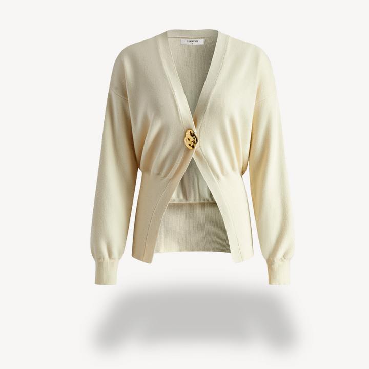 Women's Fine Knit V-Neck Cardigan Gold-Button Batwing-Sleeve Relaxed Cropped