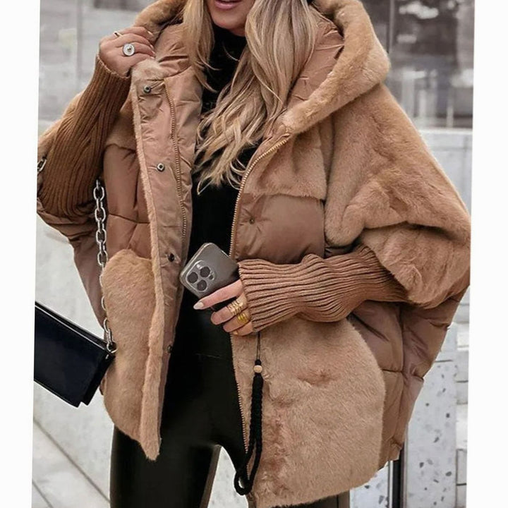 Women's Faux Fur Panel Hooded Puffer Jacket Oversized Winter Coat