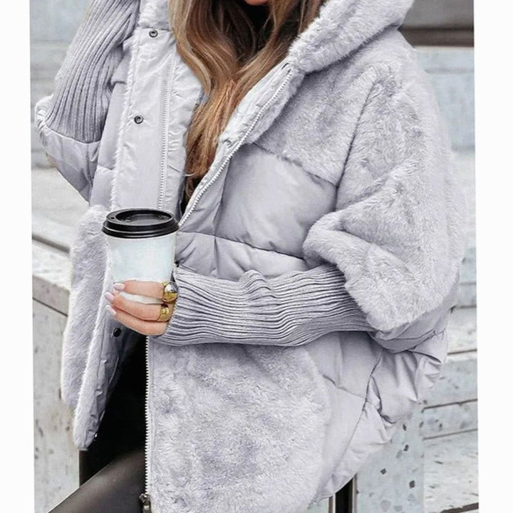 Women's Faux Fur Panel Hooded Puffer Jacket Oversized Winter Coat