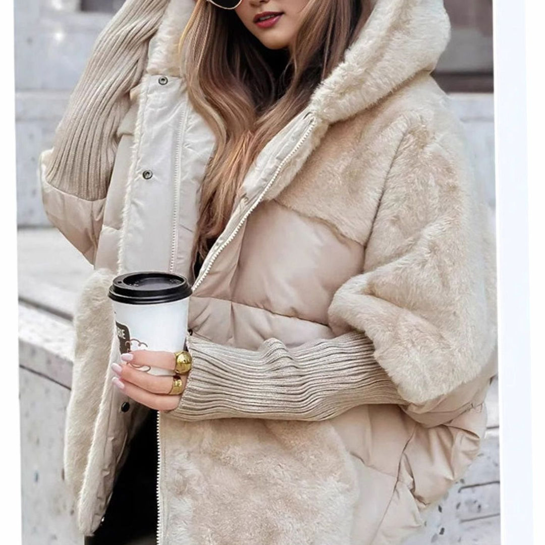 Women's Faux Fur Panel Hooded Puffer Jacket Oversized Winter Coat