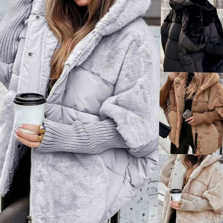 Women's Faux Fur Panel Hooded Puffer Jacket Oversized Winter Coat