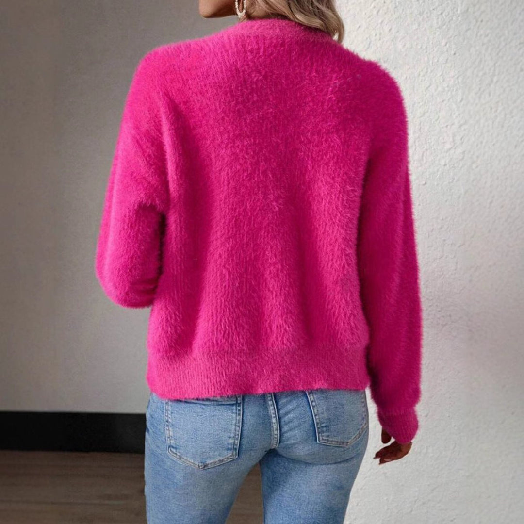 Women's Fluffy V-Neck Button-Front Knit Cardigan Relaxed Cozy Sweater