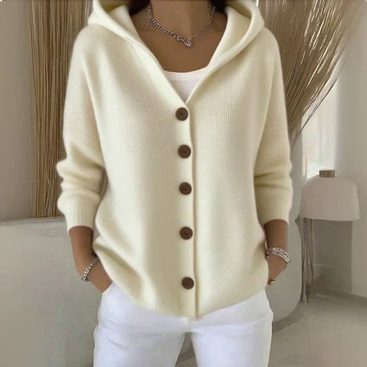 Women's Hooded Button-Front Knit Cardigan Relaxed Ribbed Sweater