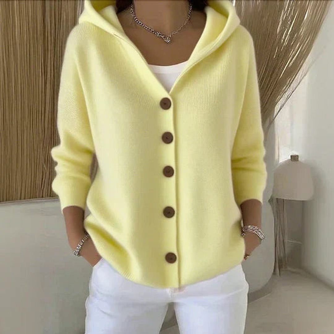 Women's Hooded Button-Front Knit Cardigan Relaxed Ribbed Sweater