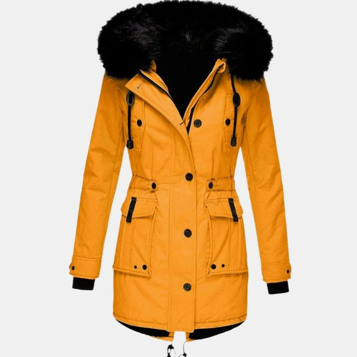 Women's Faux Fur Hood Insulated Parka Coat Drawstring Waist Winter Jacket