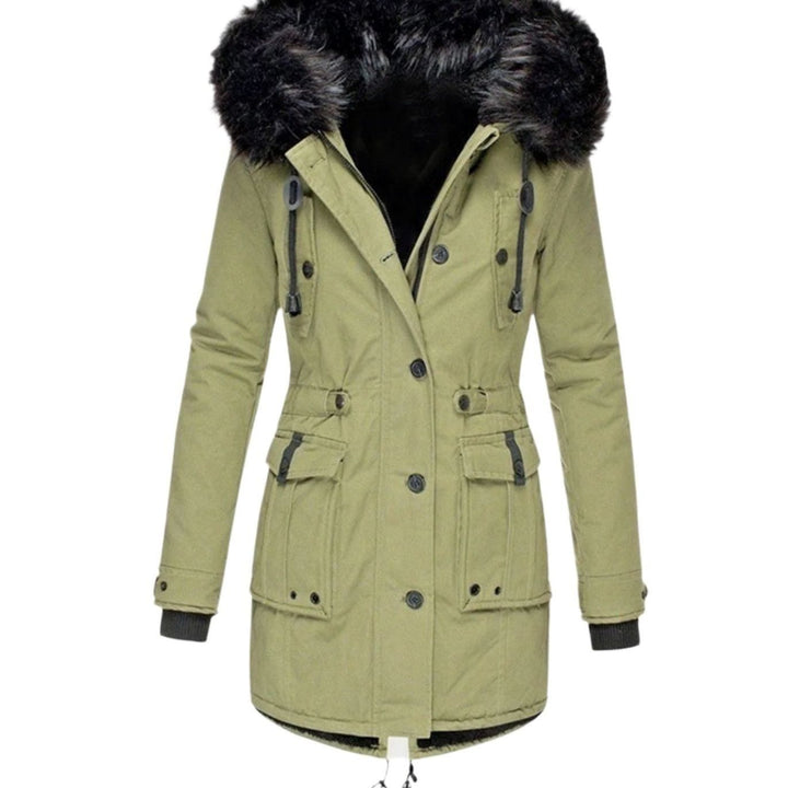 Women's Faux Fur Hood Insulated Parka Coat Drawstring Waist Winter Jacket