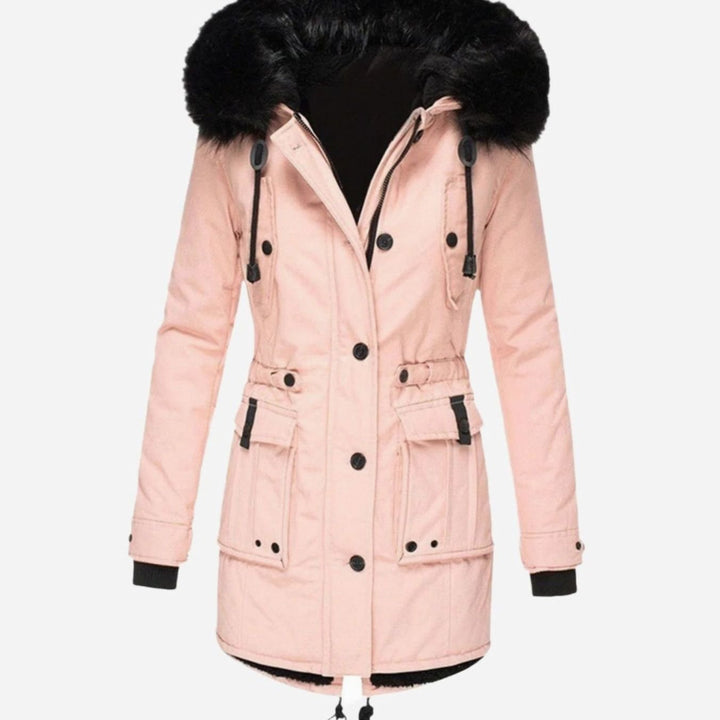 Women's Faux Fur Hood Insulated Parka Coat Drawstring Waist Winter Jacket